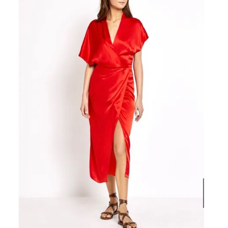 Red Satin Wrap Dress - Size 0